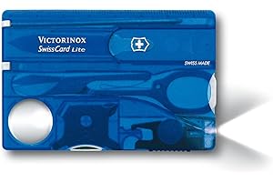 Victorinox Swiss Card Lite, Swiss Made Pocket Tool, 13 Functions, LED, Magnifier, Blue Transparent