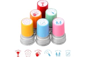 LUNEKUCK Tampons Enseignants Français - 6PCS Plastique Tampon Auto Encreur Enfant - Boîte Tampons Encreurs Enseignants pour Cadeau Professeur - Tampon Ecole Mignon pour Encourager Motiver Élèves