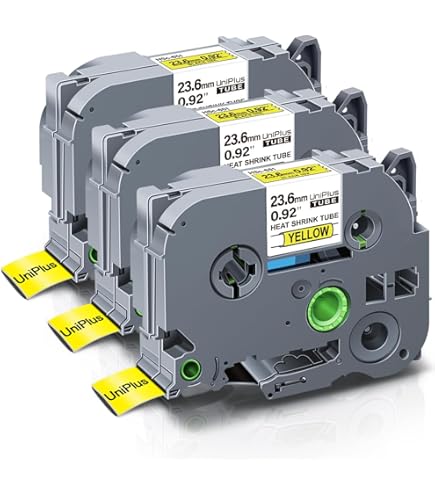3 x UniPlus krimpkous tape 23,6 mm x 1,5 m compatibel met Brother P-Touch Hse-651 Hse651 Hs Hsc651 krimpkous tape zwart op geel label tape voor PT E300VP E550WVP E500 P750WVP