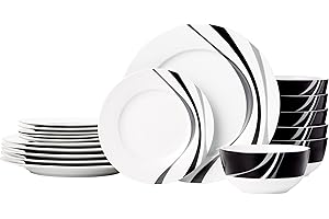 Amazon Basics Service de table 18 pièces - Tourbillon, pour 6 personnes