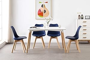 P&N HOMEWARES Jamie Halo Dining Table Set with 4 Chairs – Modern Dining Set with Durable Wooden Legs and Customizable Chair Colors for Home & Kitchen