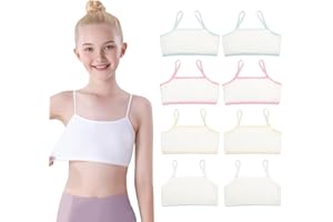 Zouwel 8 Pack Girls Crop Top Bras, Training Bras for Girls Age 8-12, Soft Comfortable Cotton Sports Bralettes for Kids Teens, Non-Padded First Bras