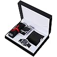 POHOVE Wallet and Belt Gift Set,Gift Set 3pcs hion Valentine's Day Box Accessories PU olleague Father Boyfriend Wallet Watch Belt Men Husband(Black)