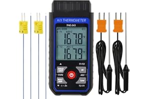 DANOPLUS [Brandname] Digital K-Typ-Thermometer mit 4 Thermoelementen -2001372 Messbereich HVAC-Thermometer mit 2 Kanlen und LED-Hintergrundbeleuchtung