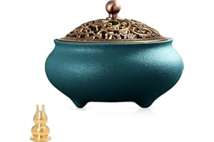 DUOHEMENG Coil Incense Burner, Ceramic Cone Incense Burner Holder Suitable for Incense/Cone/Coil/Stick, Sage, Mosquito Incense, and Charcoal. Incense Holder + Fireproof Cotton Inside.