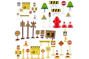 Fycooler Jouets de Signalisation Routière - Set de Panneaux de signalisation, Jeu d'accessoires pour véhicules et chemins de Fer Signalisation Routière Accessoires de Route - 41 Pièces