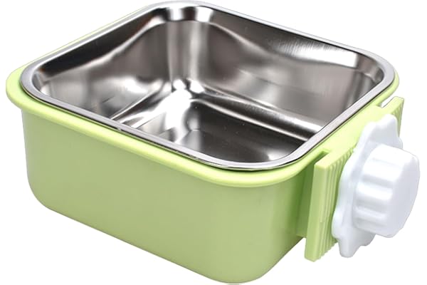 Suspendre Gamelle pour Animal Cage, Amovible Inoxydable 2 en 1 Gamelle Eau Chien Lapin pour Chiot Chat Lapin Cochon d'Inde Hérisson Oiseaux (Vert)