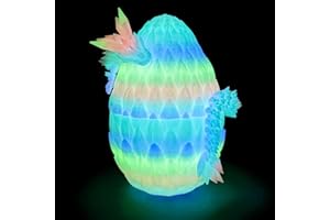 Flavery 3D Printed Dragon Egg- Glow Rainbow Egg with 12" Colorful Dragon Inside, Multicolored Pet Gift Toy, Figurine Decor