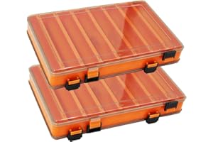 Caja de señuelos de pesca, TOPIND de doble cara Caja de anzuelos de cebo de plástico visible Caja de almacenamiento Caja organizadoraorificio de drenaje Accesorios de pesca (naranja(2L))