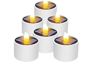 NEOVSUNY Juego de 6 velas solares para exteriores, velas solares parpadeantes, impermeable, para jardín, camping, decoración de interiores, color blanco cálido [clase energética A]