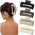BAKEFY -4 Pcs Extra Large Claw Clips Hair Clips For Thick Hair And Long Hair, Jumbo Claw Clips, Oversized Matte Non-Slip Hair Clips For Women, Big Strong Hold Jaw Clip (Neutral),Assorted