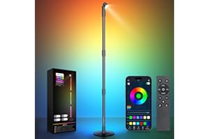 GGIE LED Floor Lamp, 360° RGB Corner Floor Lamp with Spotlight, 16 Million Colour Changing Standing Lamp with Music Sync, App & Remote Control, DIY Mode & Timing, Modern Mood Lighting for Living Room