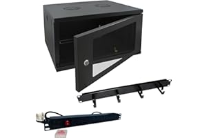 DATA ZONE 6u 450mm 19" Black Wall Mounted Data Cabinet, c/w 6 way PDU Power Distribution Unit & Cable Management Bar