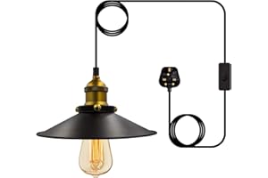 WRPACTTG Bronze Industrial Plug in Pendant Lighting, 4.5M Adjustable Vintage Plug in Ceiling Light, Retro Brass Lampshade Hanging Lamp with Switch, E27 Black Pendant Light Fitting, E26 Bulb Holder for Home