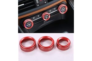 YIWANG 3 colori in lega di zinco auto console interna aria condizionata manopole cerchio trim 3 pezzi per accessori auto Giulia Stelvio 2016-2020 (rosso)