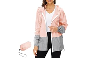 PONCEAU Ladies Lightweight Waterproof Jacket Windbreaker Thin Hooded Bicycle Rain Jackets Wind Jacket Packable Travel Active Outdoor