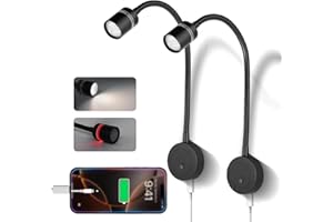 acegoo Lampe de lecture LED 12V camping-car, col de cygne flexible dimmable 4000K et veilleuse rouge, 20W chargeur type-c intégré, pour bateau cabine camion van caravane (2 PCS)