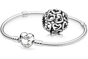 Coffret cadeau original Pandora - 1 bracelet en argent avec fermoir en forme de coeur 590719 et 1 magnifique charme motif Cœur 790964