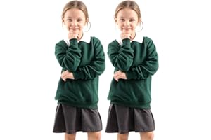 WOOD QUAIL Girls Boys V Neck (Pack of 2) School Jumpers Kids Long Sleeve Fleece Unisex School Uniform Jumper Sweatshirts UK Size (5-13 Years)