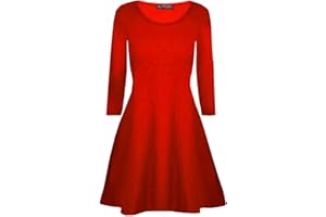 Fashion Star Womens Plain Jersey Flared Long Sleeve Ladies Party Mini Swing Skater Dress 8-26