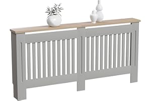 ‎VIDA DESIGNS Vida Designs Arlington Heizkörperabdeckung, modern, grau lackiert, MDF-Schrank, Lamellen, Rillen, oberes Regal aus Holz, extra groß