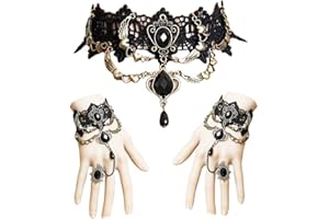 Jurxy Collier Tour de Cou en Dentelle avec Bracelet Punk Party Gothic Vintage Fait Main Lolita Rétro Esclave Punk Vampire Victorien Bracelet Pendentif Bracelet pour Les Femmes Noires - Style 2