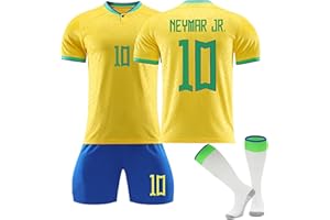 MORCHAN Fußballtrikot für Kinder, Nr.10 PSG/Brasilien Jersey Fußball Trikot Heim/Auswärtstrikot, Trikot Fussball Jungen, Fussball Trikot Kinder Socken Set Erwachsene/Kinder Fussball Jersey