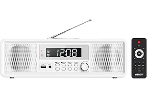 WISCENT Canali Hi-FI Stereo Home CD Stereo, Micro Chaine CD/MP3/USB FM/Bluetooth Stereo/Ausiliario/con Dual Allarme/20W RMS,Lettore CD per la casa