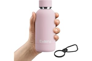 Exllena Small Water Bottle 350ml with Clip, Double Wall Vacuum Small Insulated Water Bottle Keeps Drinks Cold 24 Hrs/Hot 12 Hrs, Small Water Bottle for Handbag BPA Free (Pink)