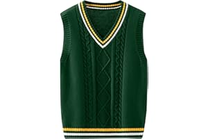 Yishengwan Kids Knitted Sweater Vest Students V-Neck Sleeveless Jumper Knitwear Tank Tops Pullover for Boys Girls