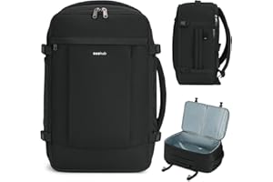 ECOHUB Sac a Dos Voyage Cabine Avion 45x36x20 pour Easyjet Bagage Cabine avec 3 Poches Zippées Cachées Bagage à Main Homme Sac à Dos pour Ordinateur 15.6 Pouces, Sac Cabine sous Siège, Noir, 30L