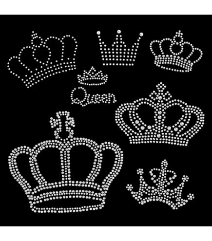 Crown Rhinestone Applique Patch For Dresses | 4.6x4.3 Inch Bling Sew-On For Wedding, Prom, Costumes - Sparkling Crystal Design