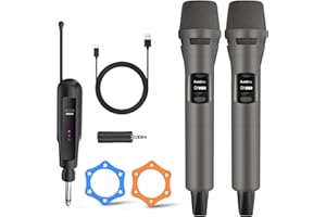 Aveek Micrófono Inalámbrico 2.4G, Set de 2 Micrófonos Inalámbricos Recargables con Receptor, Micrófonos Dinámicos Profesionales para Karaoke, Bodas, DJ, Fiestas, Iglesias, Alcance de 30m, Pack de 2
