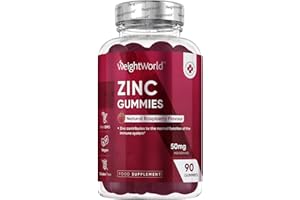 WEIGHTWORLD Zinc Citrate Gummies 50mg - 45 Days Supply - 90 Gummies - Zinc Supplement for Men & Women - Easy to Chew - Natural Raspberry Flavour - Vegan, Non-GMO & Magnesium Stearate-Free