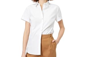 JiaYouLC Women's Short Sleeve Blouses & Shirts Stretch Button Down T Shirts Executive Office Business Casual Tops for Ladies