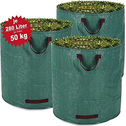 3x Gartenabfallsack Gartensack Laubsack Abfallsack Garten Gartentasche Rasensack 280L + 3 Tragegriffe