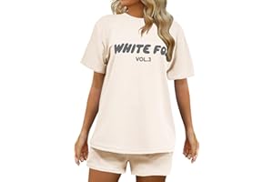 Jayyouu White Fox Tracksuit Women Summer 2 Piece Outfits Trendy Letter Printed Oversized Short Sleeve T-Shirt And Drawstring Shorts Ladies Gym Activewear Y2K Jogger Sweatsuit