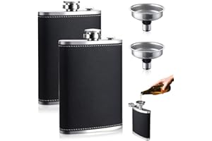 yotutun Flasque a Alcool, 2 Pièces 8 Oz/227ml Flasques en Acier Inoxydable avec Entonnoirs Cuir Noir Portable Acier Inoxydable Flasque de Whisky pour le Schnaps et autres Alcools, Liqueurs