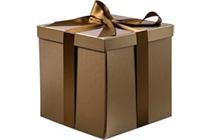 RUSPEPA Caja De Regalo De Cumpleaños Mediana Con Tapas, Cinta Y Papel De Seda, Caja De Regalo Plegable - 1 Pieza, 23 X 23 X 23 Cm, Marrón