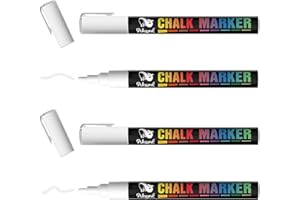 WISYOK White Liquid Chalk Pens, 3mm Reversible Bullet & Chisel Point Chalk Markers, Erasable Chalk Marker Pens for Chalkboard, Window, Glass, Jars and Mirror- 4 Pack