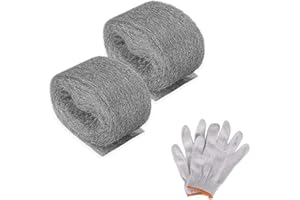 GOODENING 2 Pack Steel Wool Mice - 0000 Rodent Control Gaps Blocker Stainless Coarse Wire Wool Fill Fabric DIY Kit, Easy to Use Stop Rats and Mice Insect Pest, Includes Work Gloves.(3m/roll) (2 Pack)