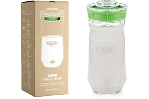 KEFIRKO Kefir Maker | El Set Ideal para Preparar Kéfir de Leche o Kéfir de Agua en Casa | Fermentador-Germinador Casero + Librito de Recetas Descargable en PDF | 1.4l | BPA Free | Verde
