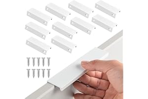 PACUM 10 Pz Maniglie Nascoste per Armadietti 80mm in Lega di Alluminio - Maniglia a Scomparsa Invisibile per Mobili Cucina Camera da Letto, Bianco