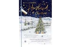Piccadilly Greetings Christmas Card To My Wonderful Husband Cottage scene - 9 x 6 inches