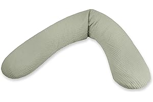 Theraline Ersatzbezug für Das Original Schwangerschaftskissen & Stillkissen, Stillkissen Bezug 190 cm, Musselin aus 100% Baumwolle, Farbe: Salbei