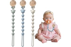WESWEET Attache-tétine en silicone - Jouets pour bébé - Lot de 3 attaches - Accessoires pour poussettes, chaises hautes, berceaux, lits bébé, sièges auto, couffins (Bleu/Vert/Beige)