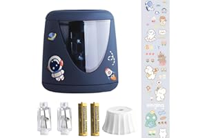 Tomedeks Sacapuntas eléctrico infantil – Diseño de astronauta, 2 modos (automático & manual), 60×85 mm, con 2 cuchillas de repuesto, adhesivos, seguro, portátil, ideal para escuela y hogar