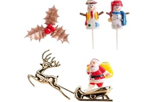 Dekora - Kit de Décoration de Gâteau avec Figurines de Noël - Houx, Bonhomme de Neige et Père Noël