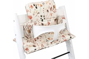 UKJE Cojín Compatible con Stokke Tripp Trapp - Cojín Suave para bebés, bebés y niños pequeños, Accesorio para Trona, Inserto de Tela de algodón, Hecho a Mano en Europa (Flores Silvestres)