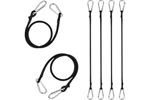 FOGAWA 6 Pezzi 60cm Corda Elastica con Moschettone, Corde Elastiche con Gancio, Cavi Elastici Extra Forte, Cinghia Elastica con Moschettone Nero, per Tende da Sole, Teloni, Bicicletta, Auto, Campeggio